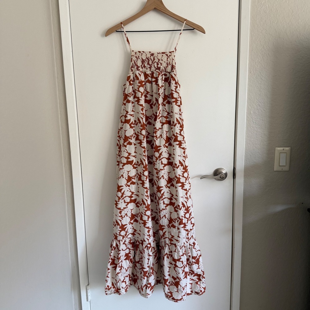 Boho Floral Smocked Maxi Dress 100% Cotton Gardenparty Flowy Feminine